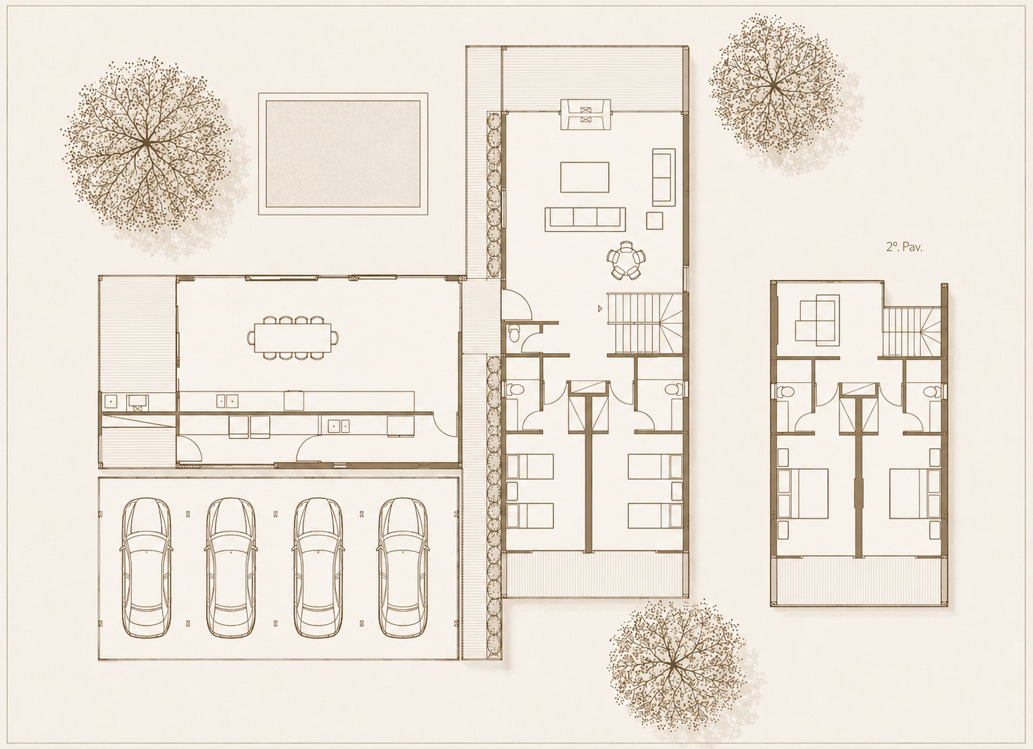 Planta baixa de residência TRÄ Houses — 2 pavimentos